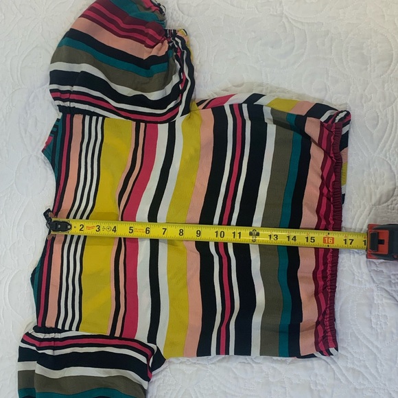 Express Colorful Striped Tie V Neckline Short Balloon Sleeve Top Size S/P. - Picture 7 of 7